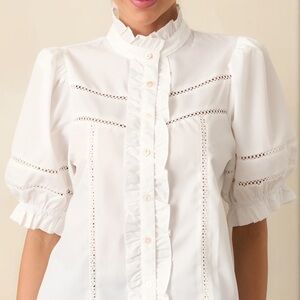 Entro White Eyelet Ruffled Sleeve Blouse